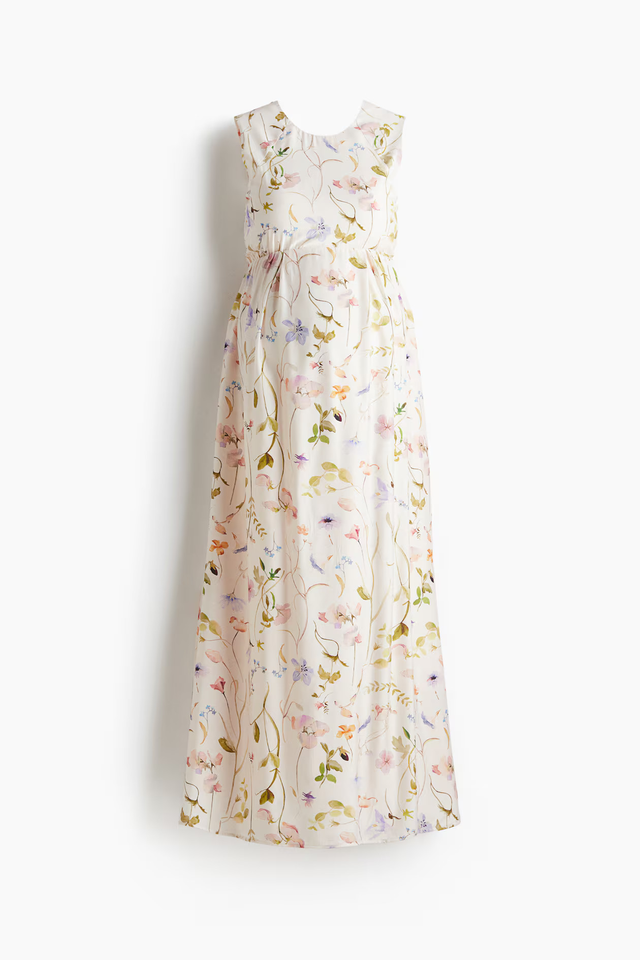 MAMA Long Dress with Bow at Back - Cream/floral - Ladies | H&M US | H&M (US + CA)
