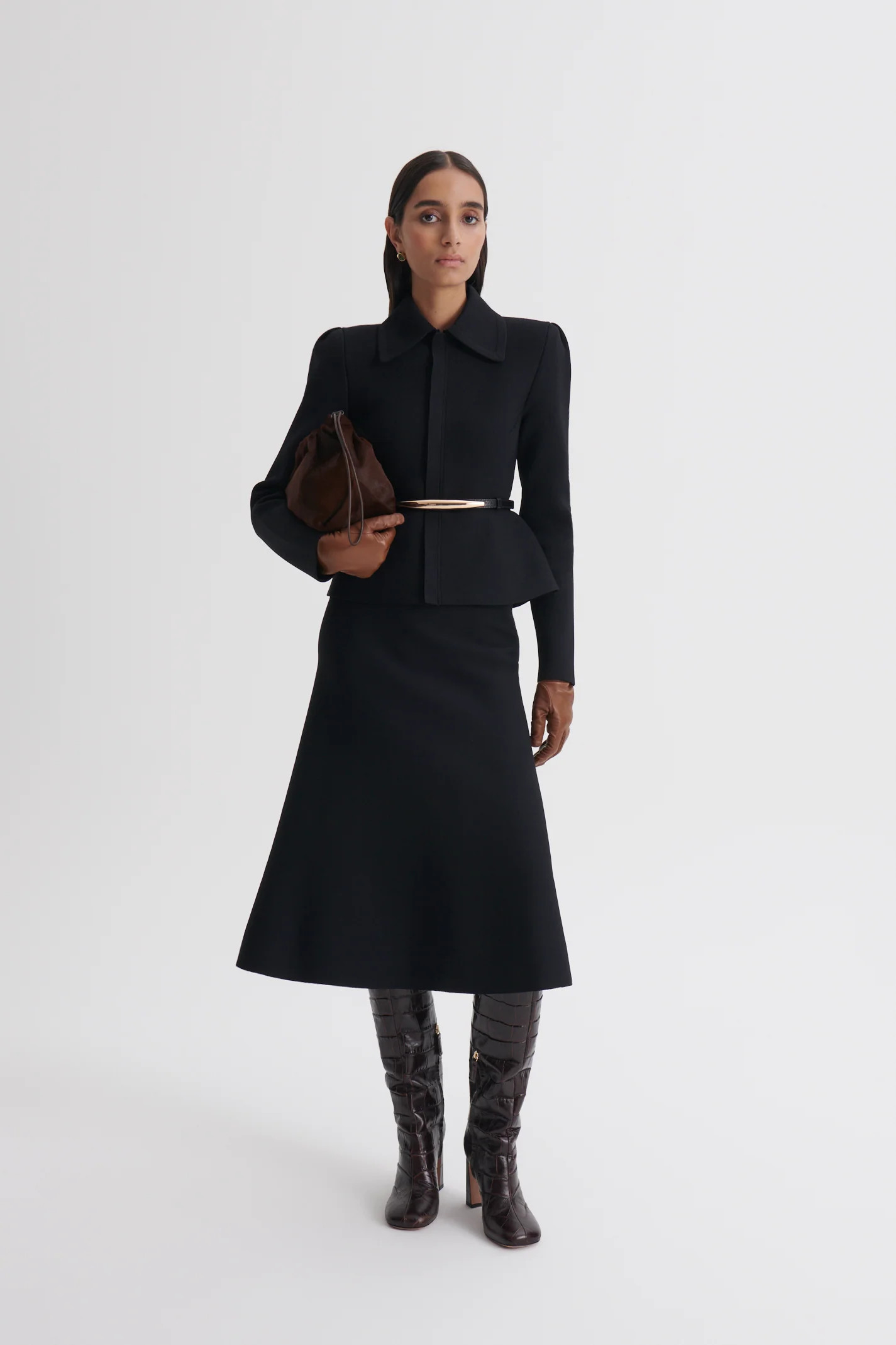 CREPE KNIT PEPLUM COLLAR JACKET - BLACK - Scanlan Theodore | Scanlan Theodore US