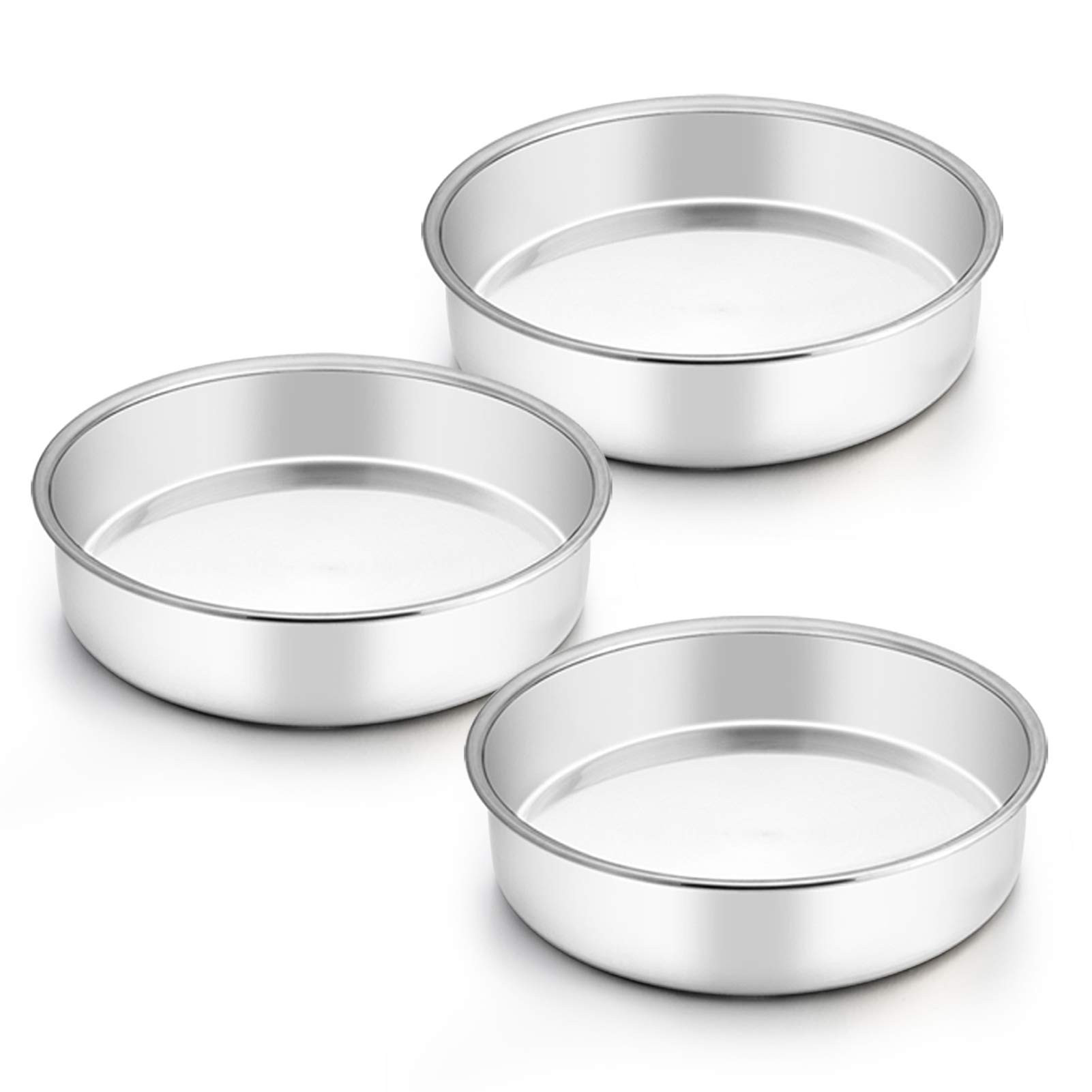 TeamFar 8 Inch Cake Pan, 3 Pcs Round Cake Pan Tier Cake Pan Set Stainless Steel, Healthy & Heavy ... | Amazon (US)