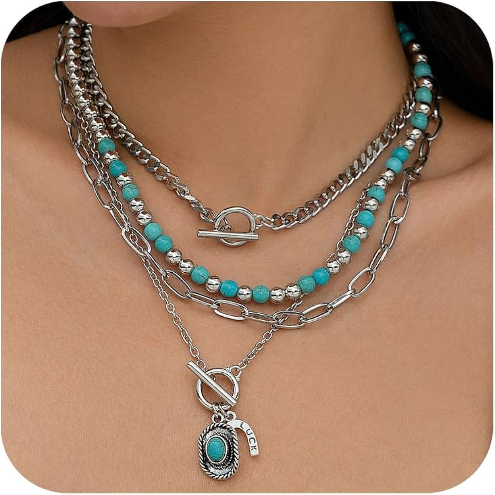 CSIYANJRY99 Layered Western Necklaces for Women Vintage Turquoise Beaded Western Jewelry for Wome... | Amazon (US)