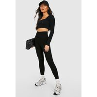 Womens Black High Waisted Basic Leggings - 10 | boohoo (US & Canada)