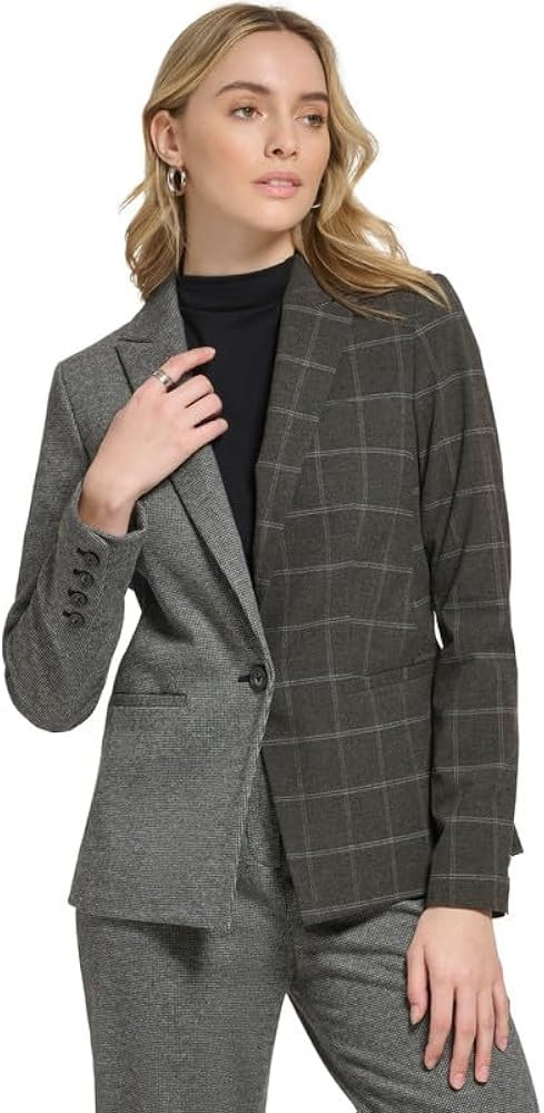 Calvin Klein Women's X-Fit Mixed Plaid Blazer (Black Multi, 4) | Amazon (US)