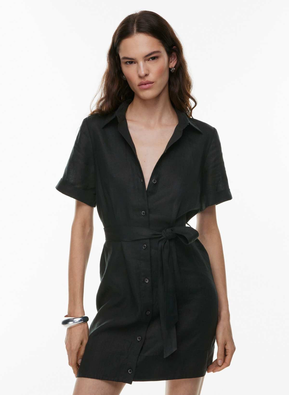 Aritzia Wilfred Women's Eleta Linen Mini Dress in Black | Small | Aritzia