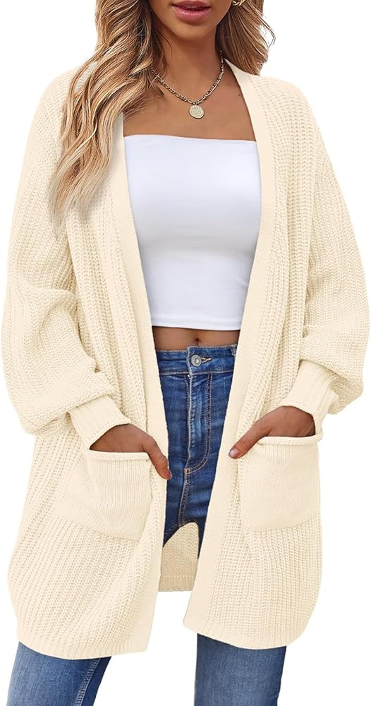 LILLUSORY Long Oversized Cardigans Sweaters for Women Open Front Knit Fall with Pockets 2025 Outf... | Amazon (US)
