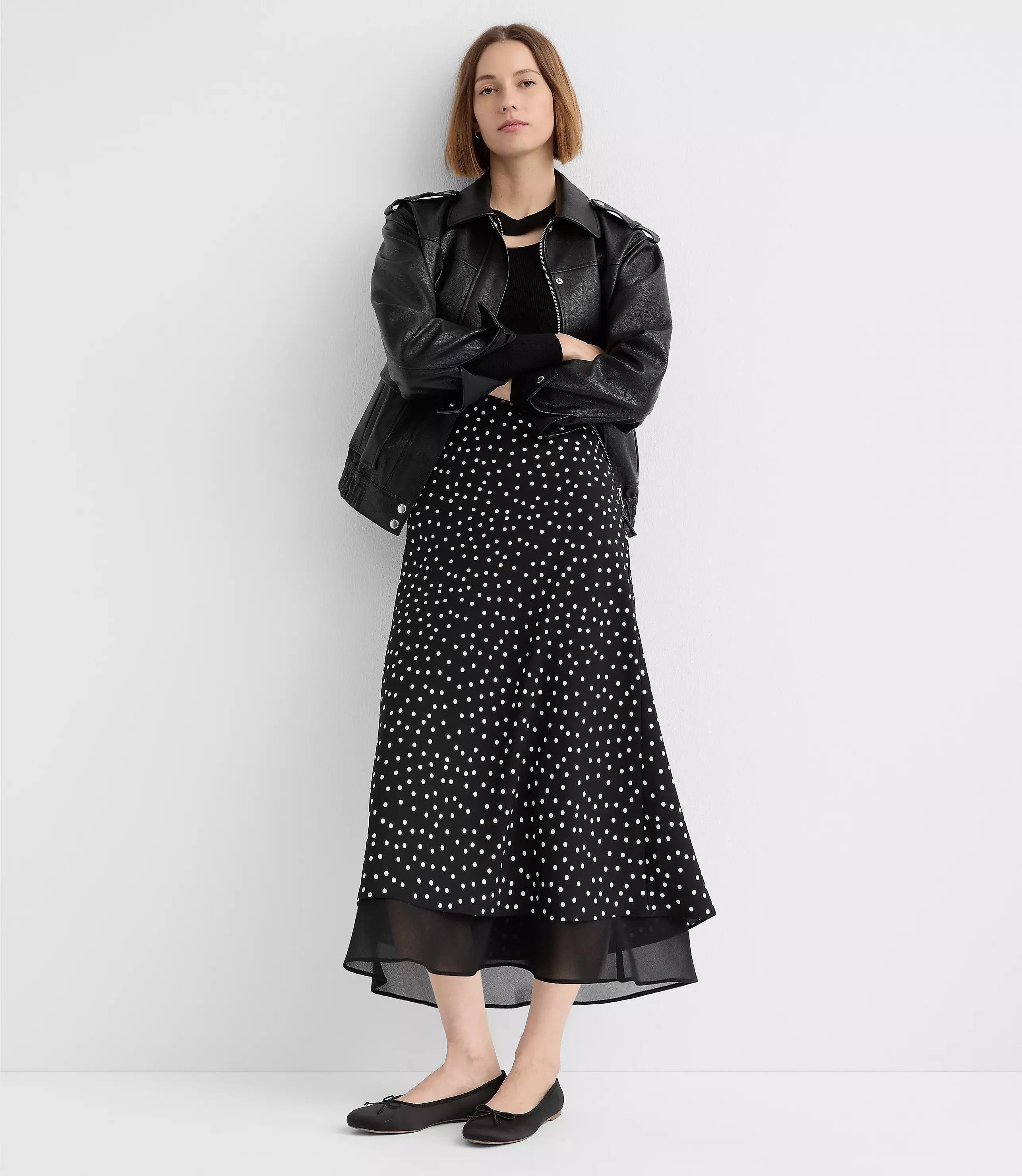 Dotted Layered Column Midi Skirt | LOFT