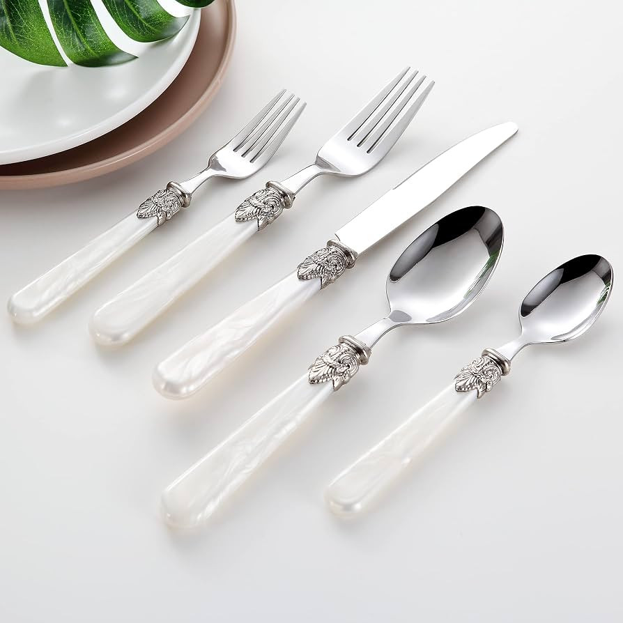 20-piece 18/10 Stainless Steel Vintage Flatware set With White Handle,Sliverware set Service for ... | Amazon (US)