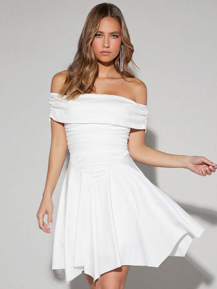 Forever 21 Women's Solid Color Off Shoulder Ruffle Bodycon Dress | SHEIN