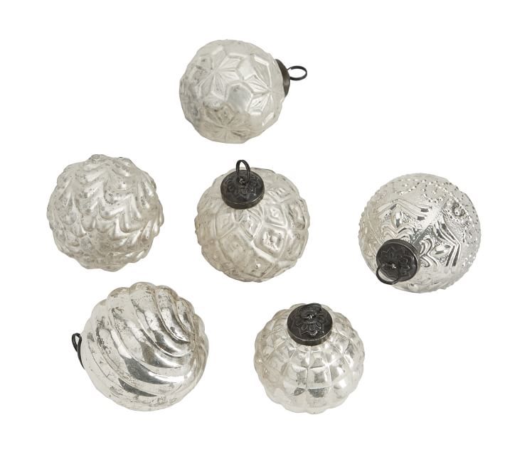 Mercury Glass Adorned Ornaments, Set of 6 - Silver | Pottery Barn (US)