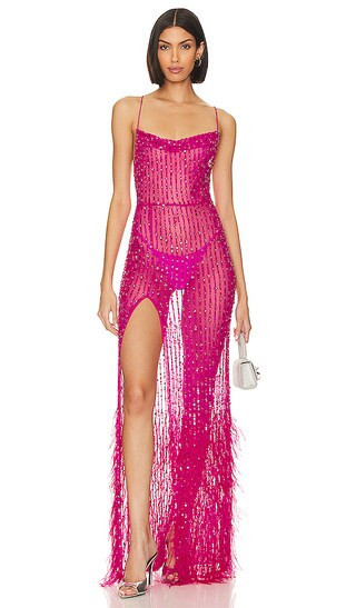 Alessandra Dress in Knockout Pink Sheer Dress Hot Pink Gown Pink Sequin Dress Gown | Revolve Clothing (Global)