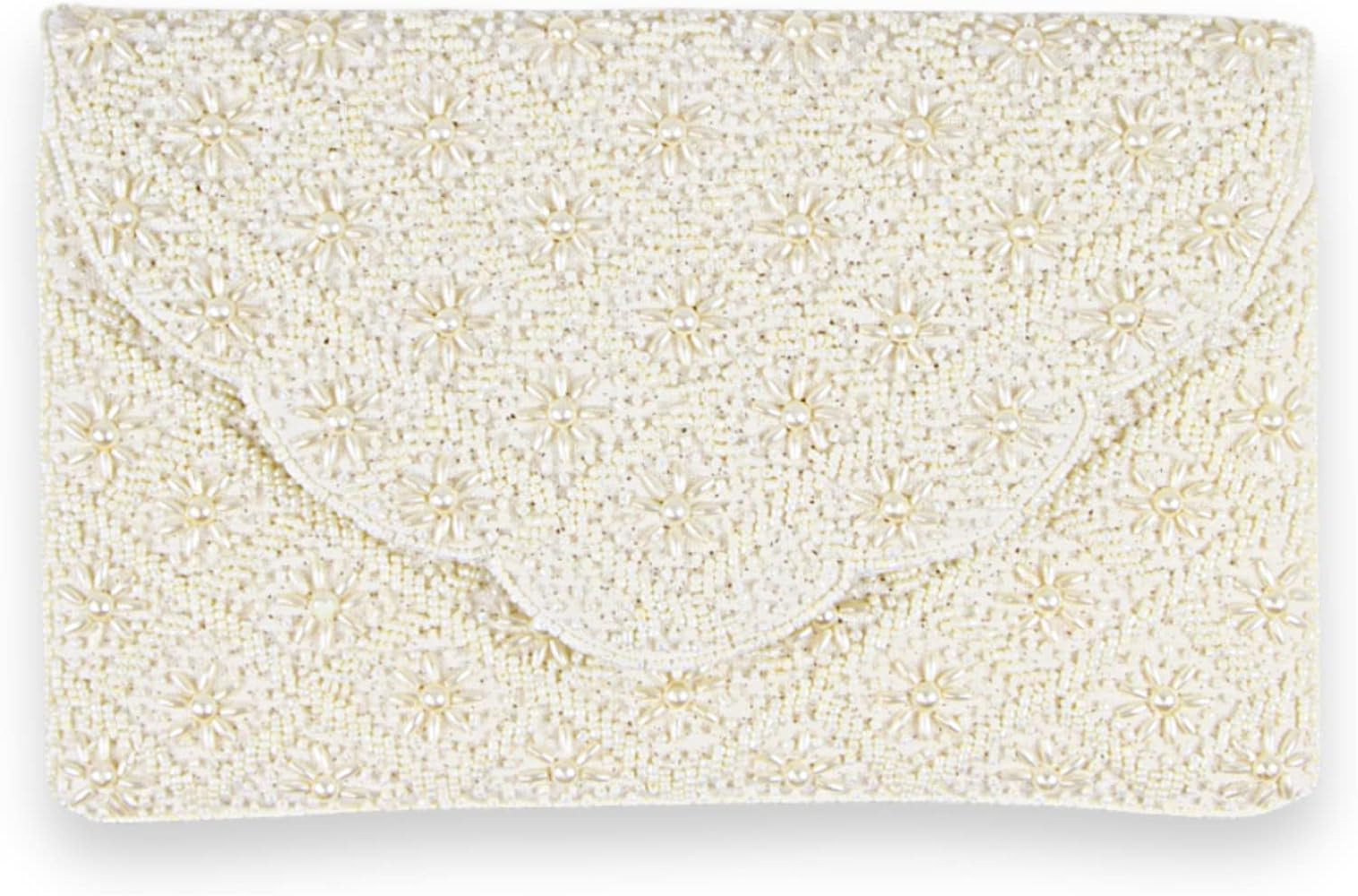 Bridal Purse Ivory Scallop Pearl Clutch Bag, Bridal Clutch, Hand Beaded Bride Purse for Evening B... | Amazon (US)
