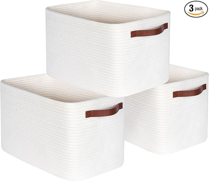 MINTWOOD Design 3-Pack Decorative Woven Storage Baskets for Shelves, Cube Bin Box for Organizing ... | Amazon (US)