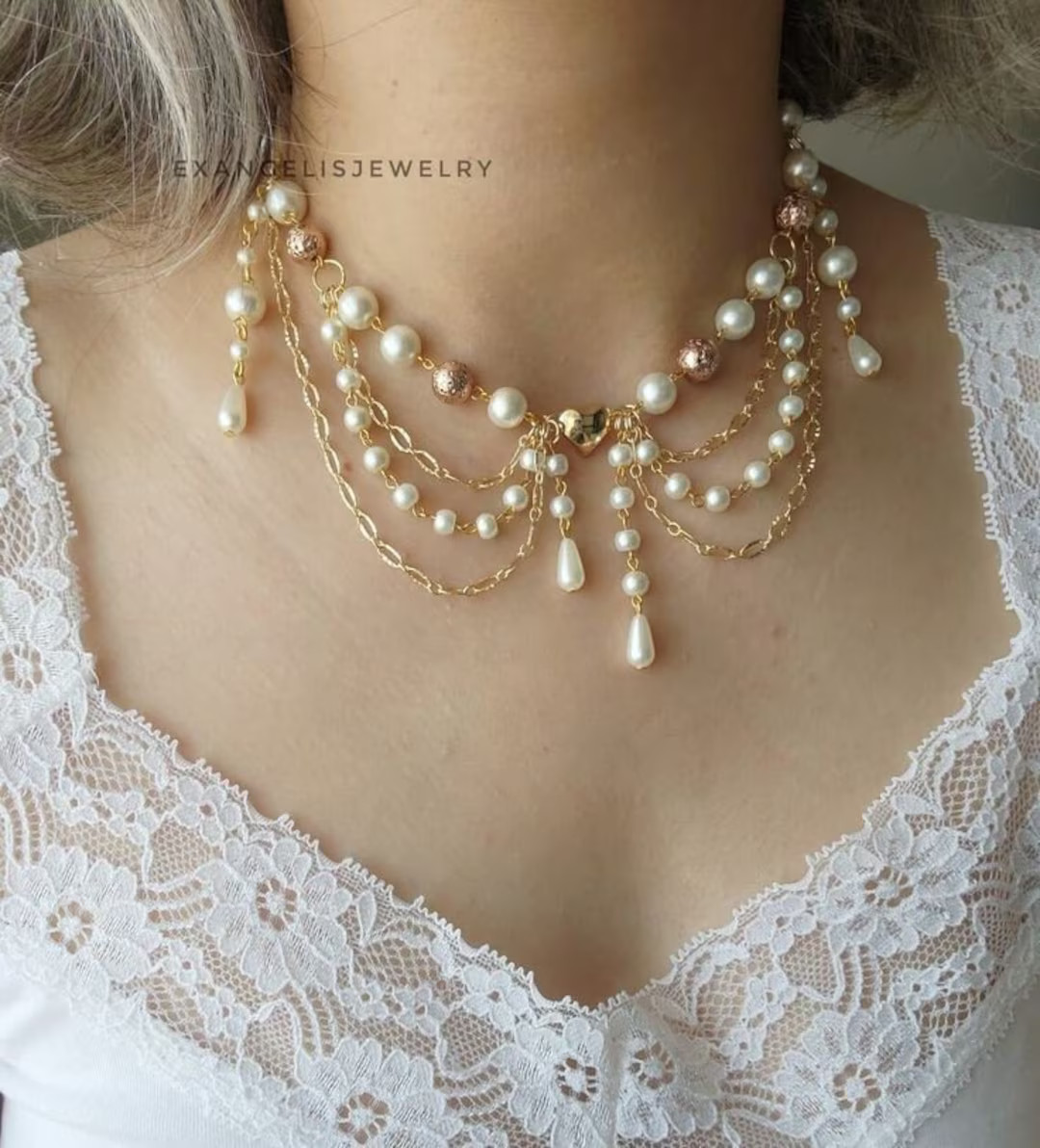 Fairycore Pearl Choker Necklace, Angelcore Necklace, Aesthetic Necklace, Handmade Jewelry, Cottag... | Etsy (US)