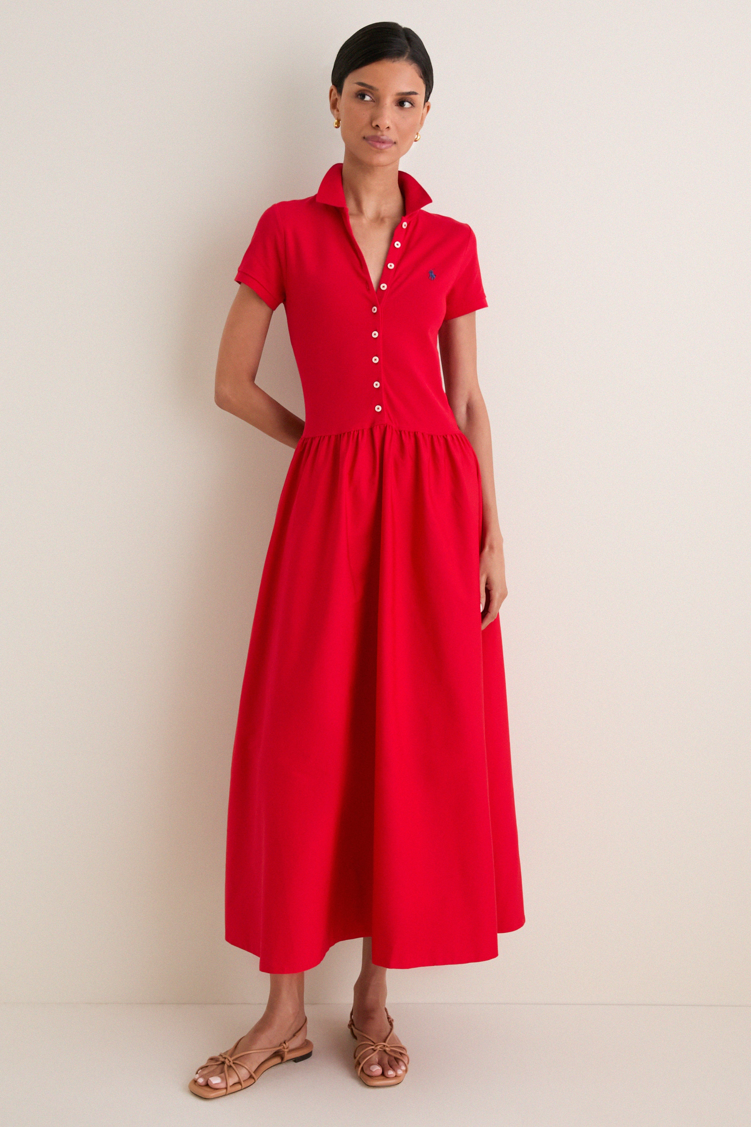 Very Red Poplin Woven Collared Short Sleeve Dress | Tuckernuck (US)