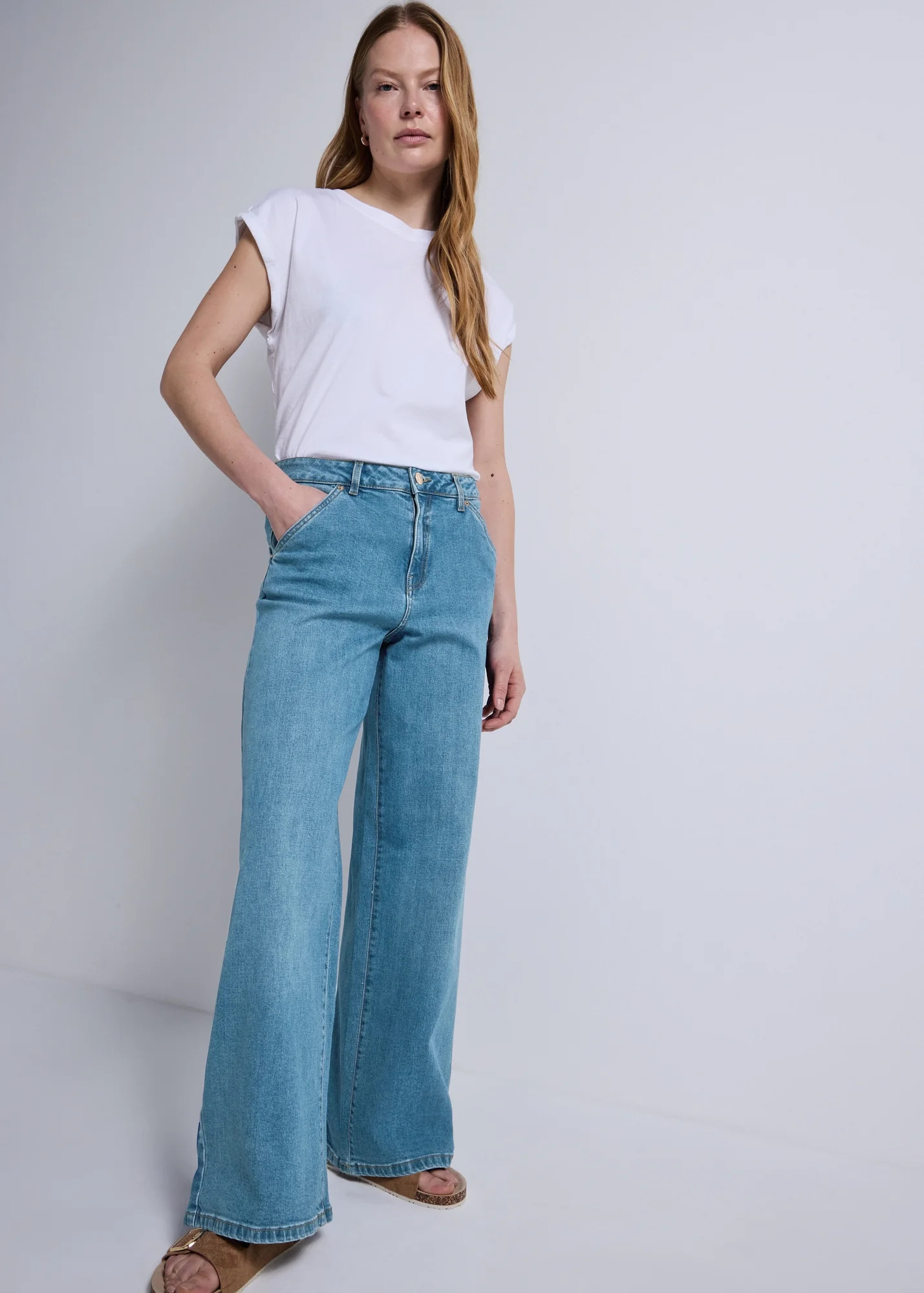Mid Wash Stretch Wide Leg Jeans | Matalan (UK)