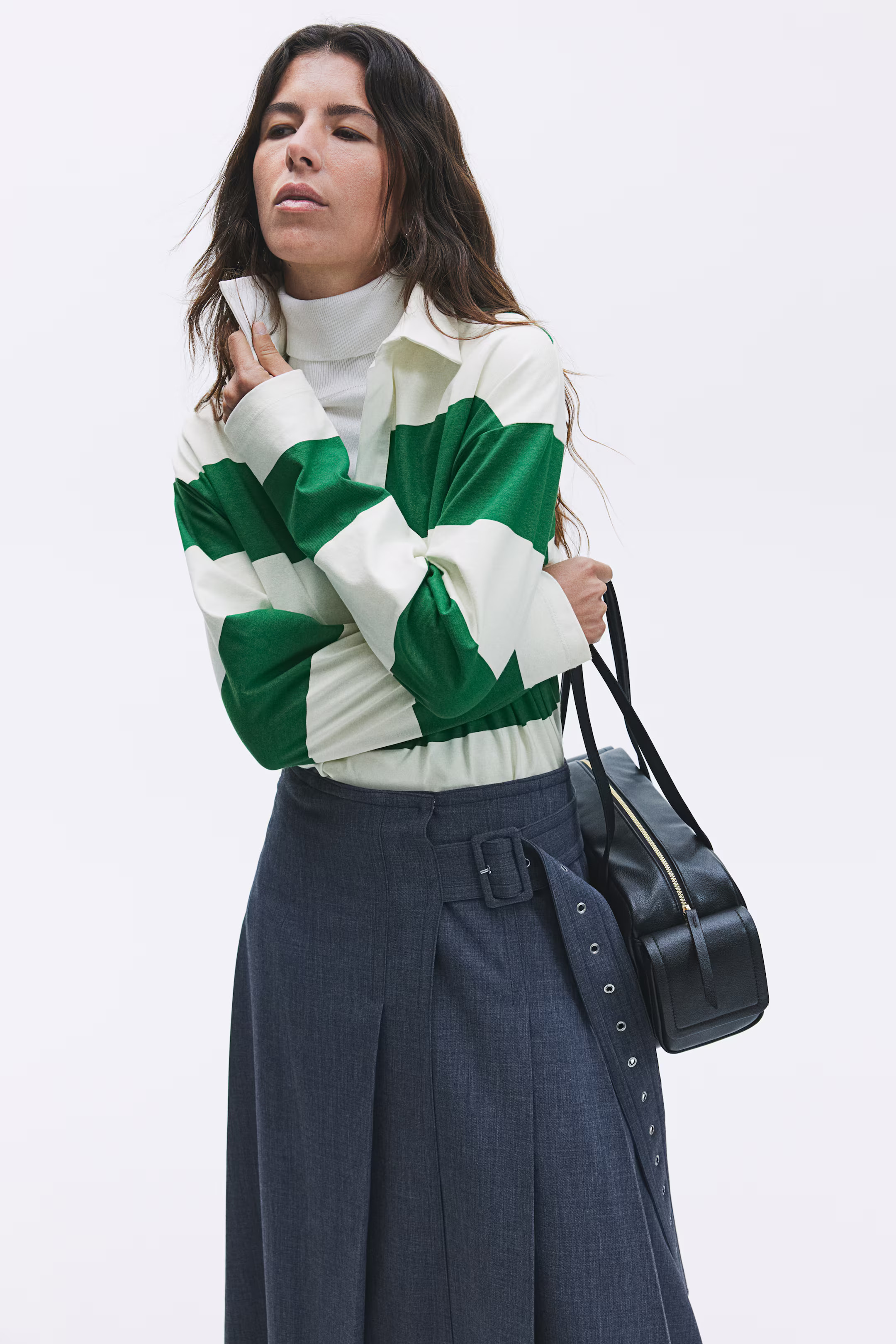 Loose-fit polo shirt - Cream/Green striped - Ladies | H&M GB | H&M (UK, MY, IN, SG, PH, TW, HK)