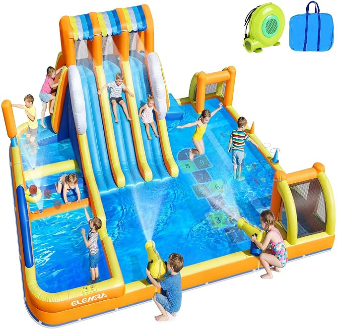 12 in 1 Inflatable Water Slide, 950W Blower, Bounce House for Big Kids, 3 Long Slides, Climbing W... | Amazon (US)