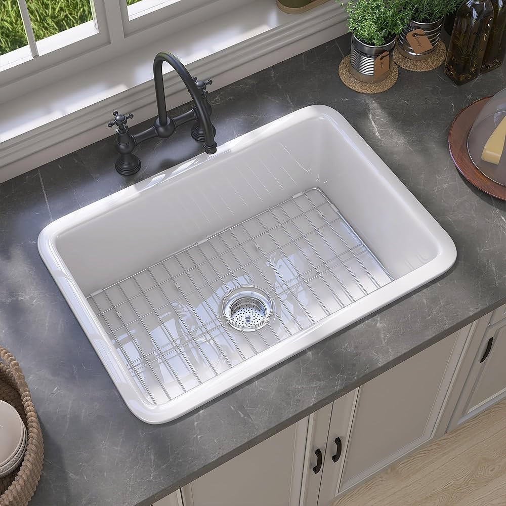 GETPRO White Undermount Kitchen Sink Drop in 27 X19 Fireclay Farmhouse Sink Single Bowl Kitchen S... | Amazon (US)