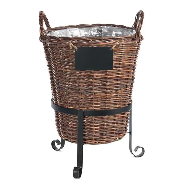 Willow Basket Planter with Metal Stand | Antique Farm House