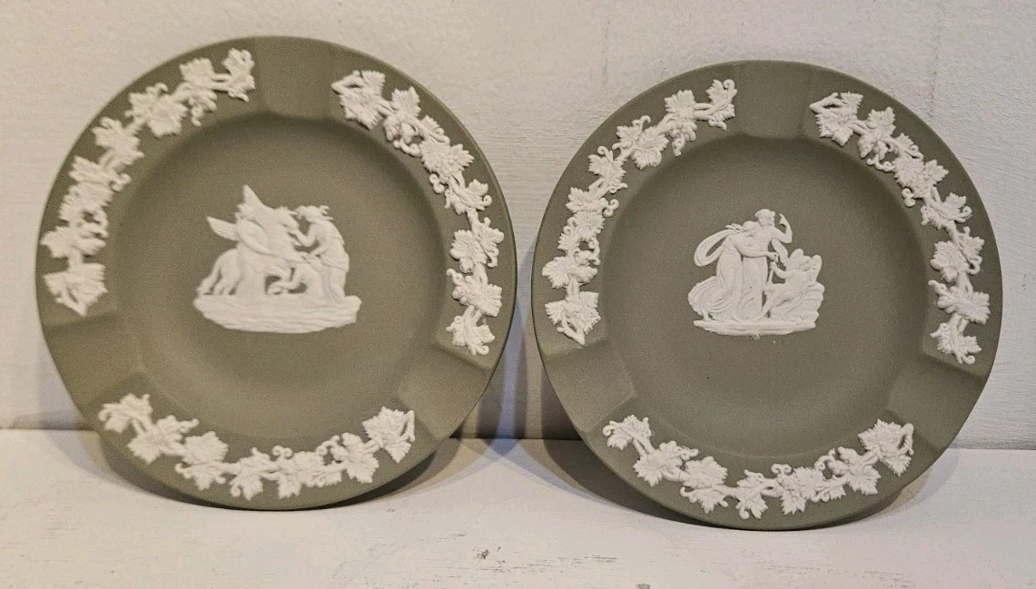 Vintage Wedgwood Jasperware Sage Green Round Ashtrays Set Of 2 | eBay US