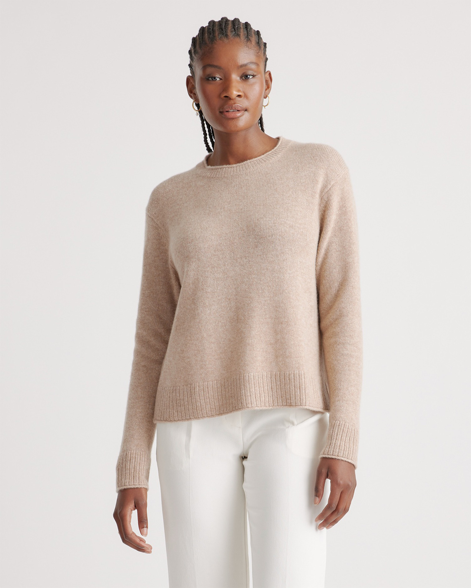 Quince | Women's Mongolian Cashmere Boxy Crewneck Sweater in Oatmeal, Size Large | Quince