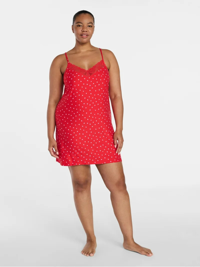 Joyspun Women’s Dreamy Soft Collection Lace Front Knit Chemise, Sizes XS to 3X | Walmart (US)