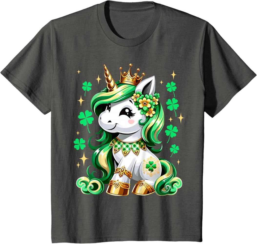 Cute Unicorn Shamrock St Patricks Day Girls Kids Lepricorn T-Shirt | Amazon (US)