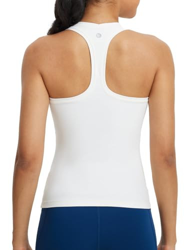 baleaf Racerback Tank Tops for Women Workout Yoga Gym Athletic Running Sleeveless Shirts Camisole White L | Amazon (US)