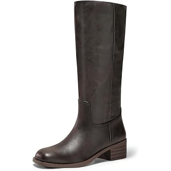 Coutgo Women's Knee High Boots Square Toe Chunky Block Heel Tall Boots Comfortable Low Heel Shoes | Amazon (US)