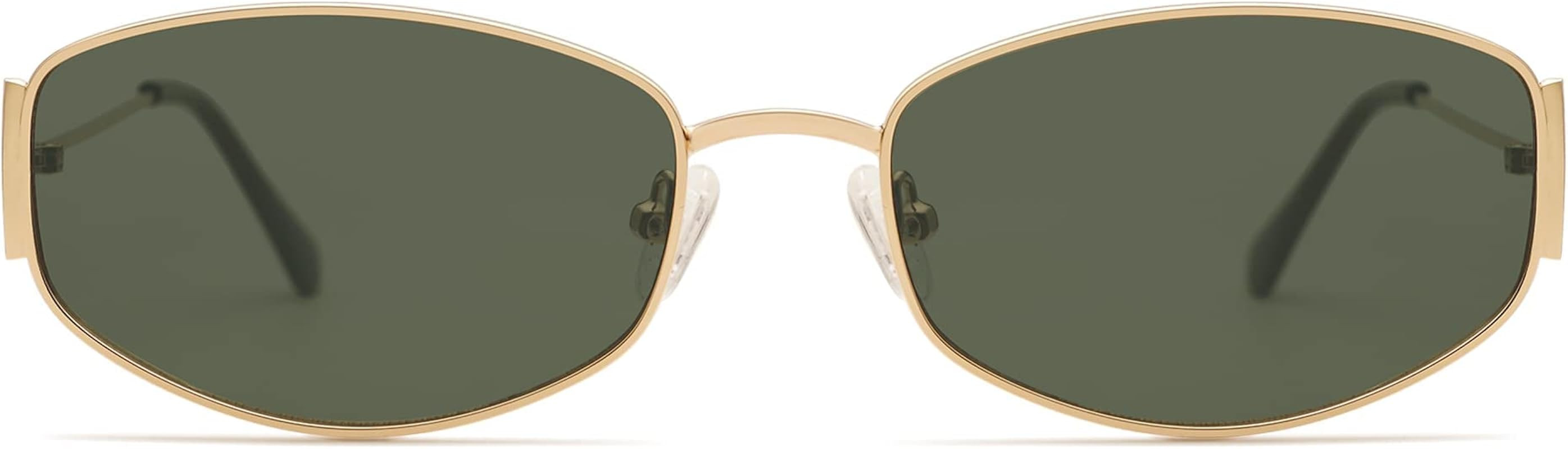 Retro Oval Sunglasses For Women Men Hexagonal Rectangle Metal Frame Sun Glasses AP3625 | Amazon (US)