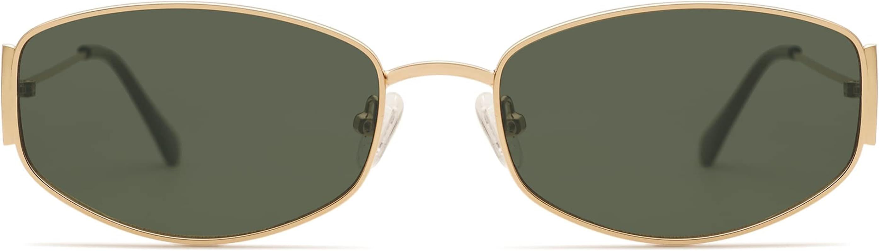 Retro Oval Sunglasses For Women Men Hexagonal Rectangle Metal Frame Sun Glasses AP3625 | Amazon (US)