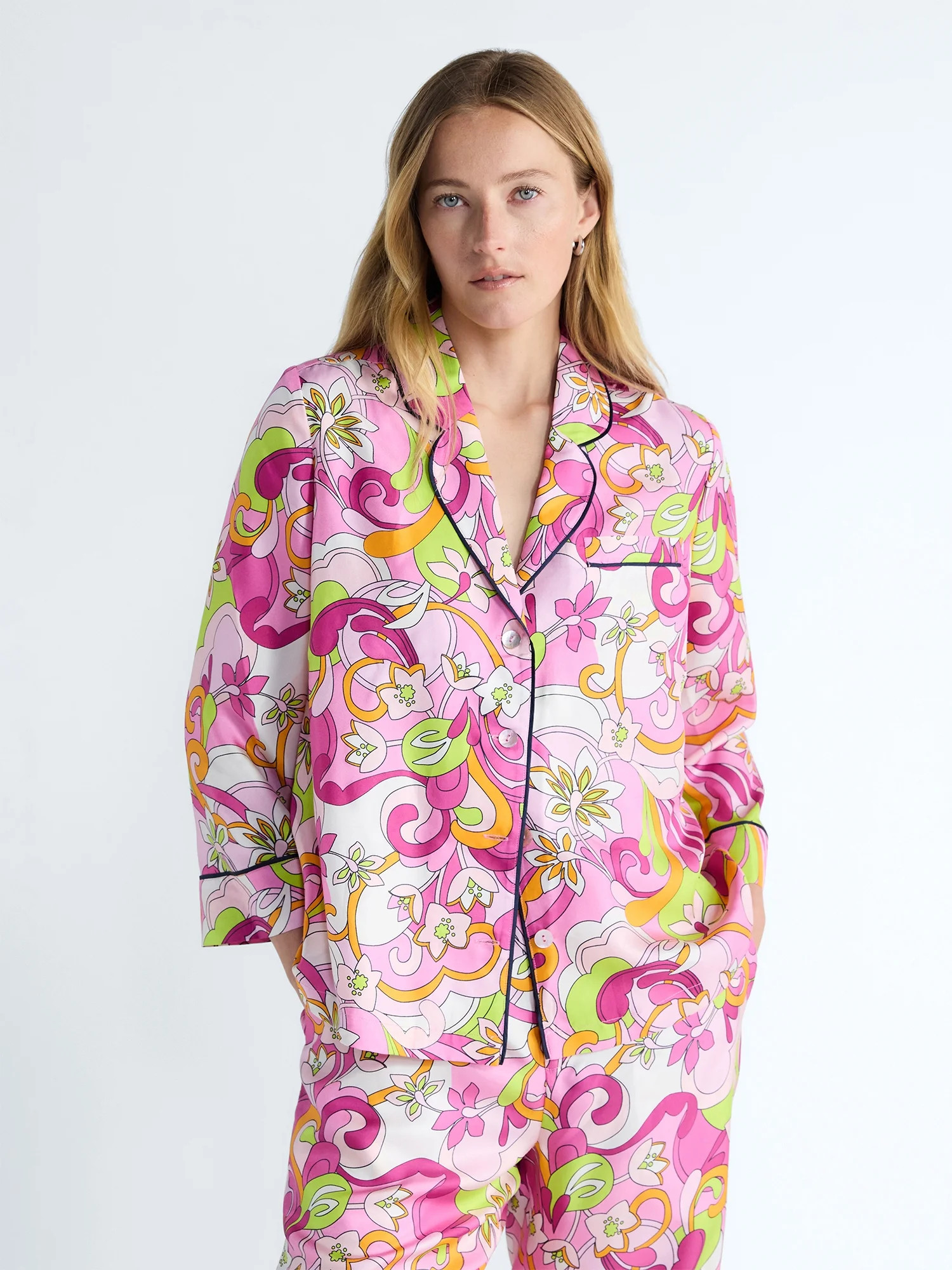 Free Assembly Women's and Women's Plus Silk Day Jama Shirt with Long Sleeves, Sizes XS-4X | Walmart (US)