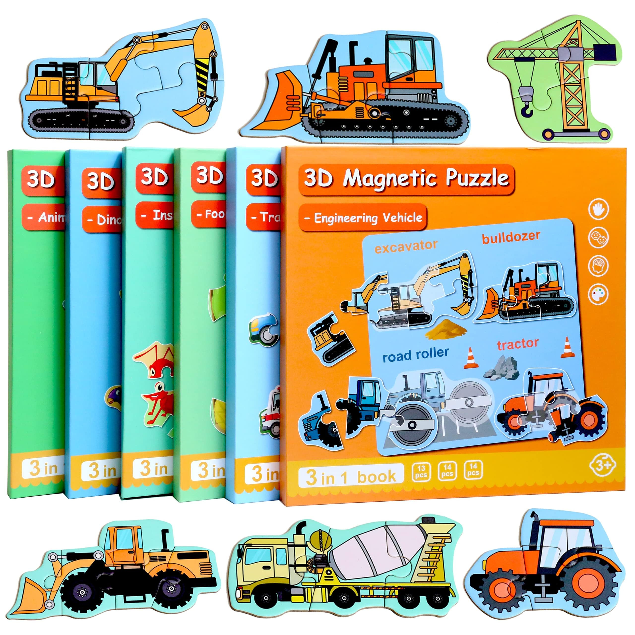 Magnetic Puzzles for Kids Ages 1-3, Travel Toddler Puzzles Ages 2-4 Year, Excavator Refrigerator Magnet for Kids Learning Gift for Road Trip | Amazon (US)