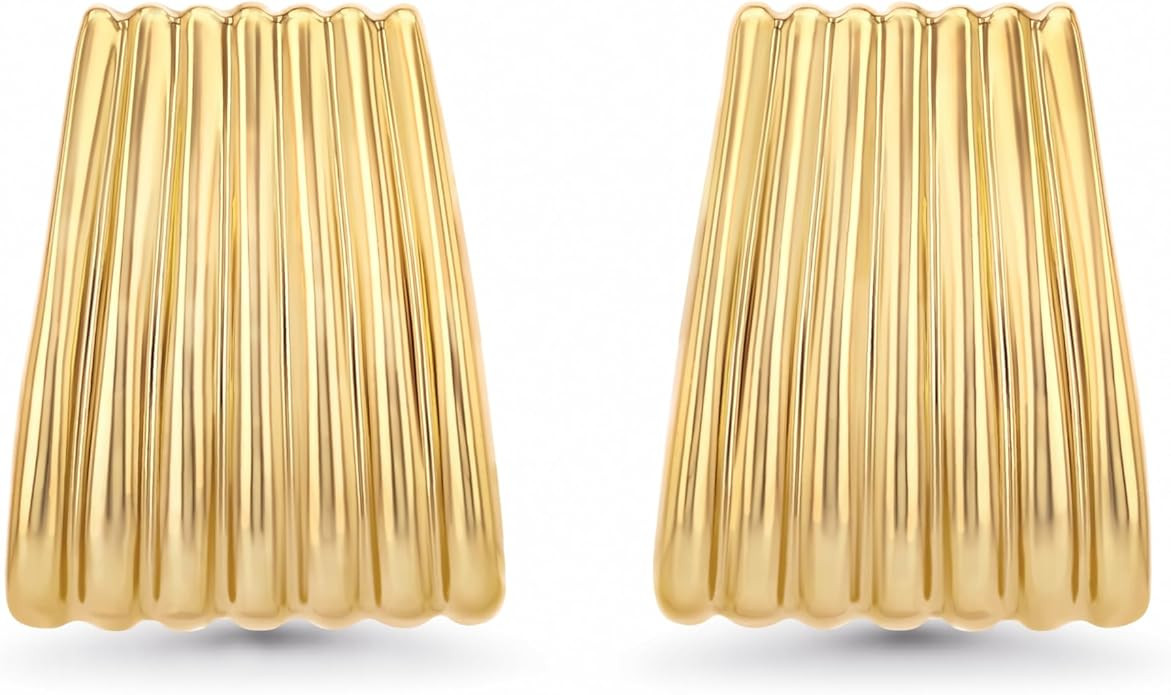 Gold Chunky Statement Earrings for Women by SNGIA, Small Handmade Trendy Stud Ribbed Jewelry Gift... | Amazon (US)