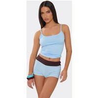 Mid Rise Colour Block Waistband Hotpant Shorts In Blue, Women's Size UK 10 | EGO (UK)