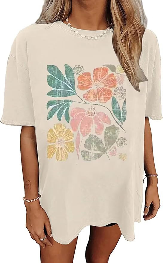 Womens Oversized Tshirt Flower Graphic Tees Nashville Music Short Sleeve Shirts Summer Casual Loo... | Amazon (US)