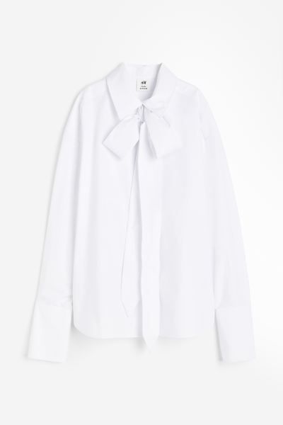 Cotton bow shirt - White - Ladies | H&M GB | H&M (UK, MY, IN, SG, PH, TW, HK)