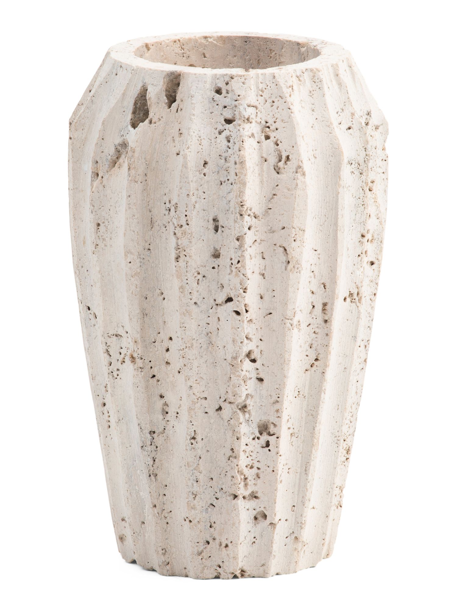 8in Fluted Travertine Stone Vase | Marshalls