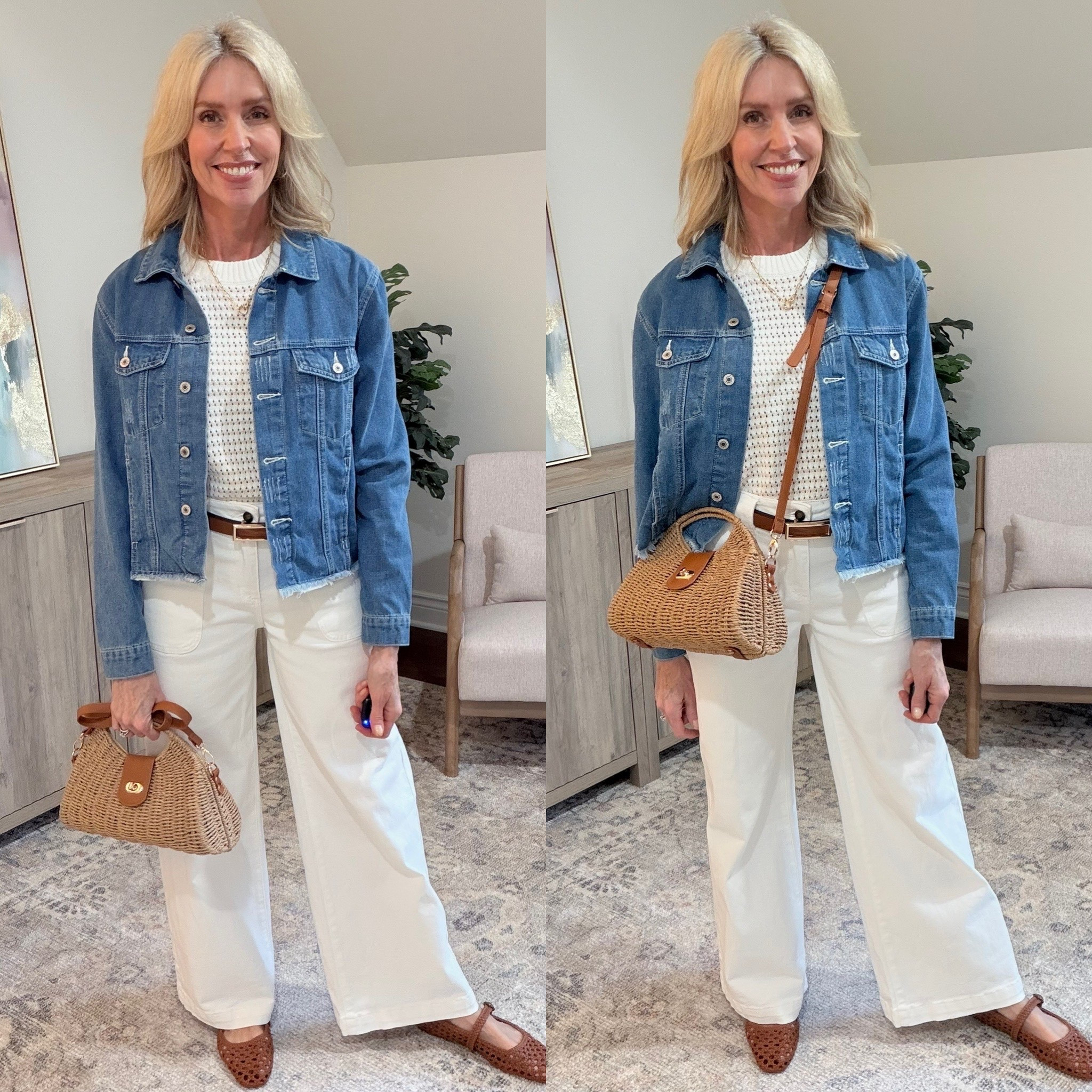 Wide leg white jeans fail-safe outfit formula! I found these flattering Amazon wide leg jeans that are frump-free, comfortable and not see-through! The jeans have some stretch to them but also enough structure to keep them from sagging. They flatter and elongate the legs too. Fit is true to size. They come in 11 colors and 9 sizes.

💡Fashion Tip! Try wearing a heel or a pointed toe shoe to elongate the legs!

#LTKootd #LTKgrwm #LTKOver40