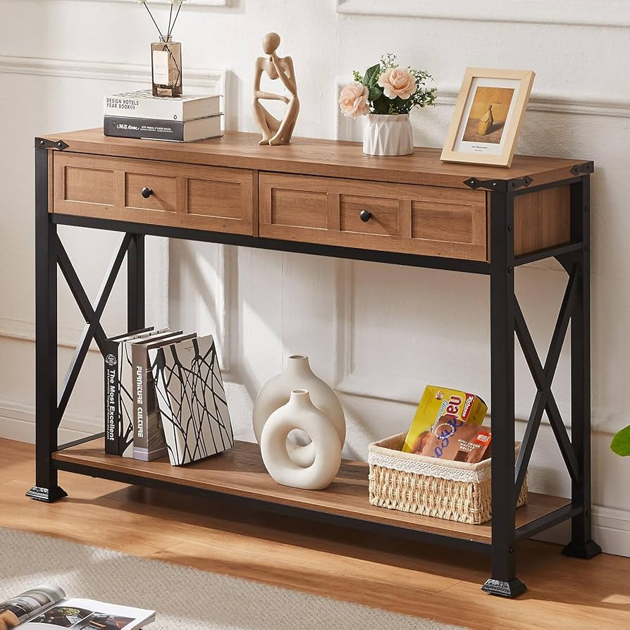 HOMBAZAAR Entryway Table,Rustic Console Table with 2 Drawers, Industrial Console Tables with Stor... | Amazon (US)