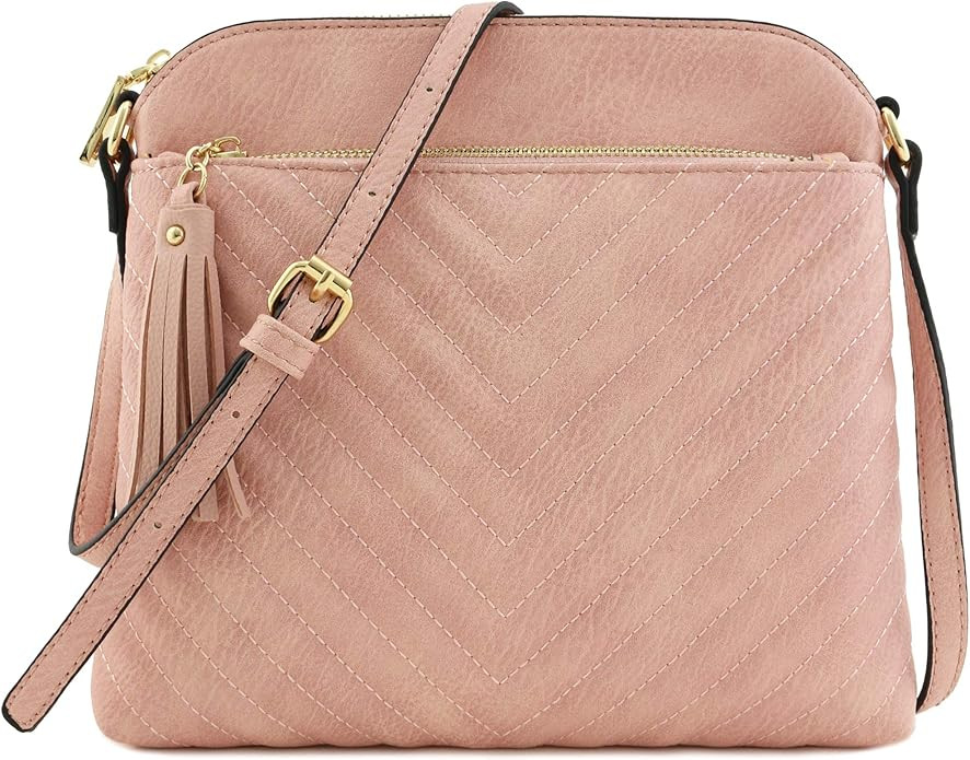 Chevron Quilted Medium Crossbody Bag with Tassel Accent | Amazon (US)