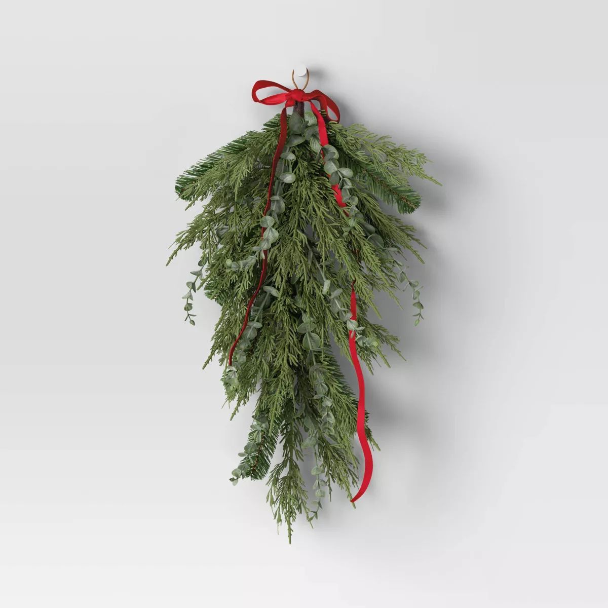 28" Mixed Greenery with Red Bow Hanging Christmas Artificial Swag - Wondershop™ | Target