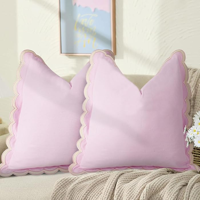 Scalloped Throw Pillow Covers Set of 2, 18x18 Inch Double Stitch Decorative Cotton Pillow Covers ... | Amazon (US)
