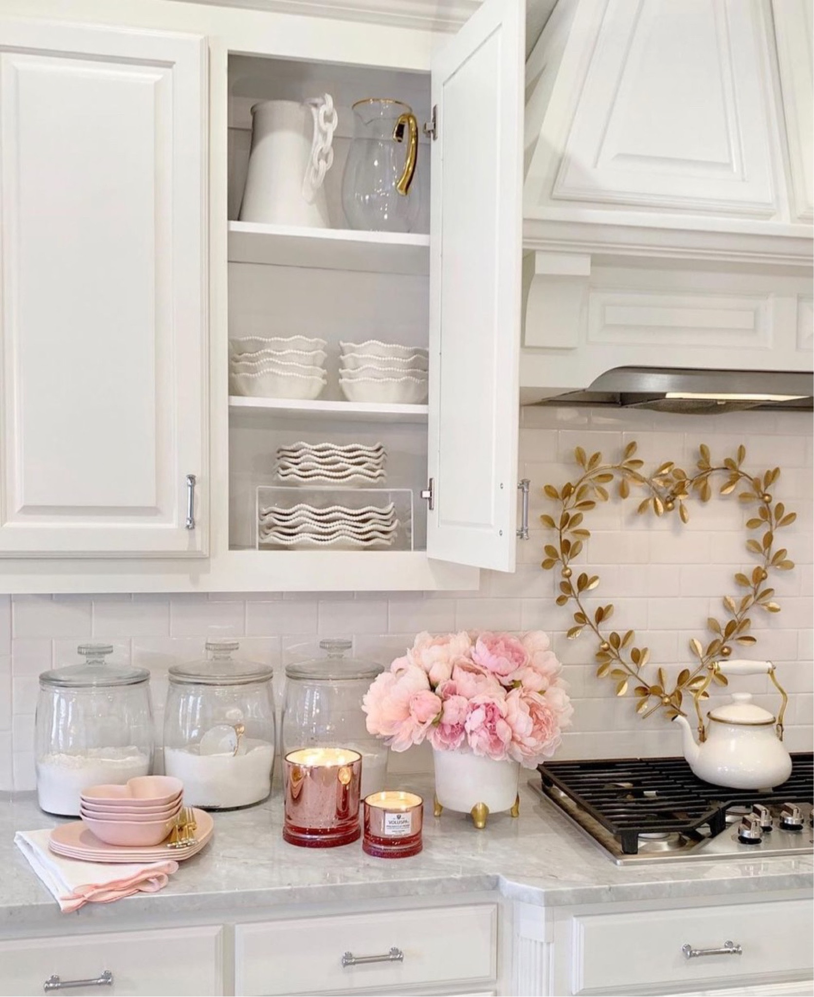Valentine’s Day kitchen decor 💗 gold heart wreath, pink candles, rose candle, pink peonies, peony, kitchen organization heart bowls heart plates target finds

#LTKsalealert #LTKFind #LTKhome