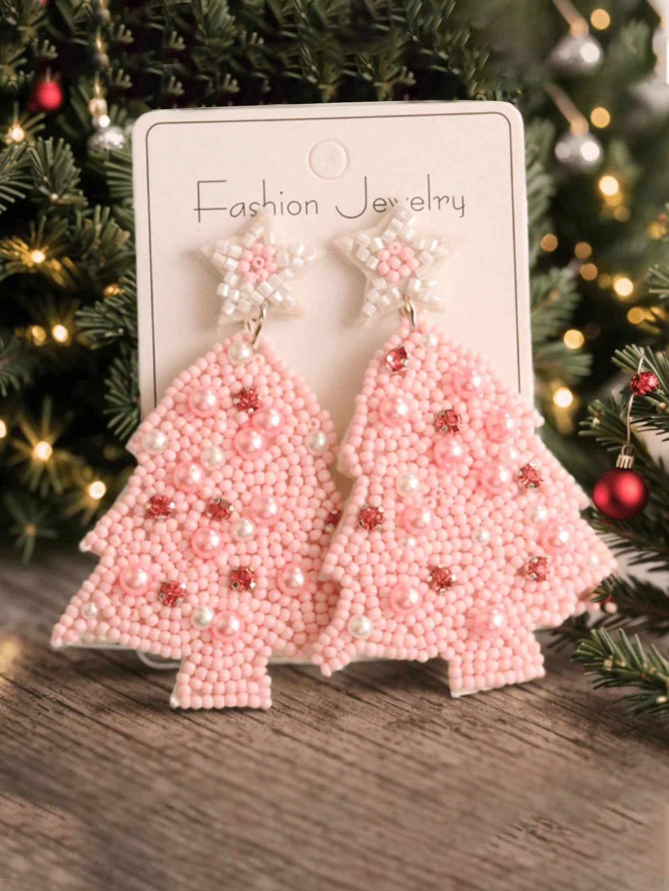 1 Pair Of Stylish Christmas Tree Fabric Handmade Rice Bead Earrings Creative Design Beaded Earrin... | SHEIN