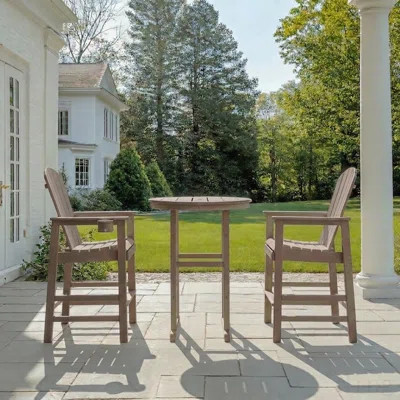 3-Piece Antique Wood Hdpe Indoor/Outdoor Bar Height Bistro Set, 31.1" Round Pub Table With 2 Bar Stools, All-Weather Patio Furniture For Balcony, Deck | Wayfair North America