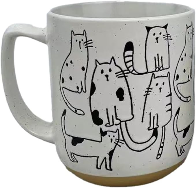 White-Grey Cartoon Cats Ceramic Mug with Handle Coffee Mug 550ml/18.6oz. Cute Funny Novelty Vinta... | Amazon (US)