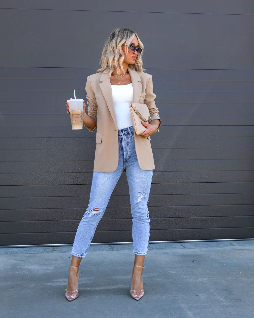 Bevie Pocketed Blazer - Taupe (Small) | VICI