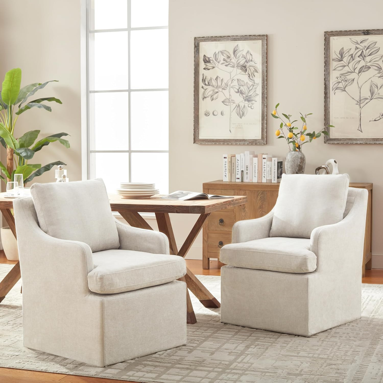VKNOW Upholstered Dining Chairs Set of 2, Dining Room Chairs with Casters | Amazon (US)