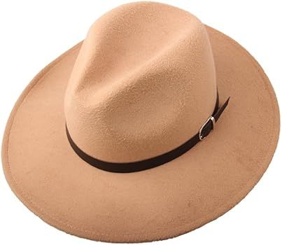 Women Wide Brim Vintage Wool Jazz Hat Panama Hat with Belt | Amazon (US)