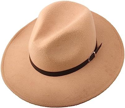 Women Wide Brim Vintage Wool Jazz Hat Panama Hat with Belt | Amazon (US)